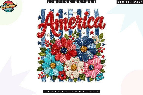 America Patriotic Floral Patchwork PNG: A Design Resource for Modern Creators