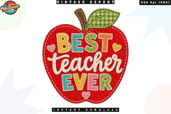 Best Teacher Ever Apple Patchwork PNG