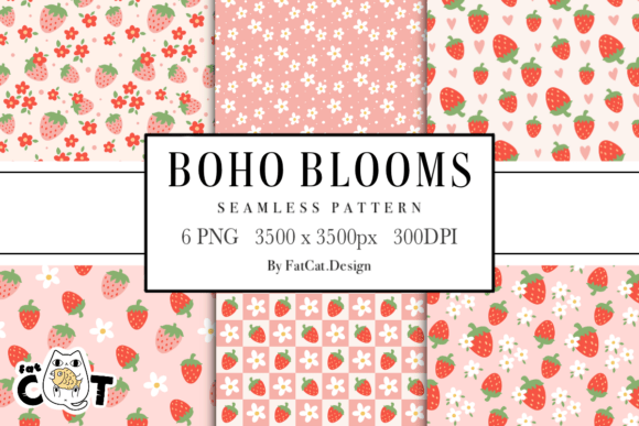 Boho Strawberry Floral Seamless Bundle