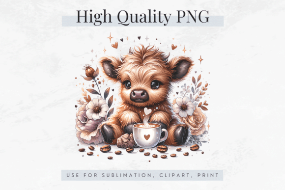 Cute Baby Cow Coffee PNG for Designers