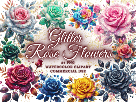 Elevate Your Creative Projects with High-Resolution Glitter Roses Clipart