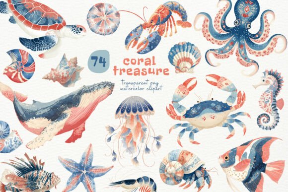 Elevating Coastal Design with Watercolor Coral Treasure PNG Clipart