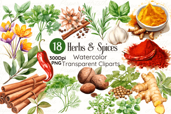 Elevating Digital Crafts with Watercolor Herbs and Spices Clipart