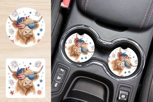 Evaluating the Patriotic Highland Cow Car Coaster PNG for Custom Vehicle Accessories