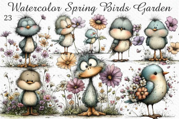 Integrating Watercolor Spring Birds Garden Clipart into Professional Design Workflows