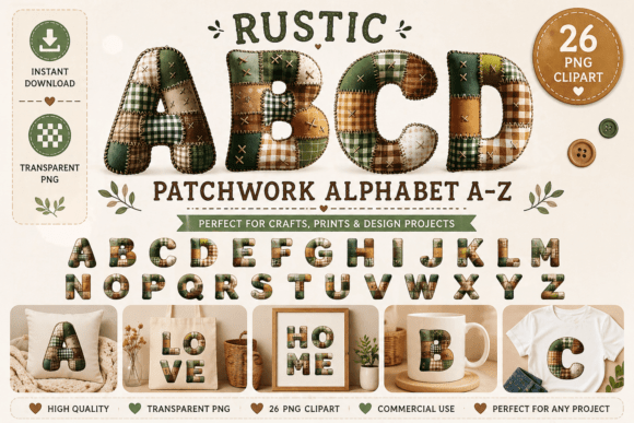 Rustic Patchwork Alphabet A–Z: Bringing Handmade Warmth to Digital Design