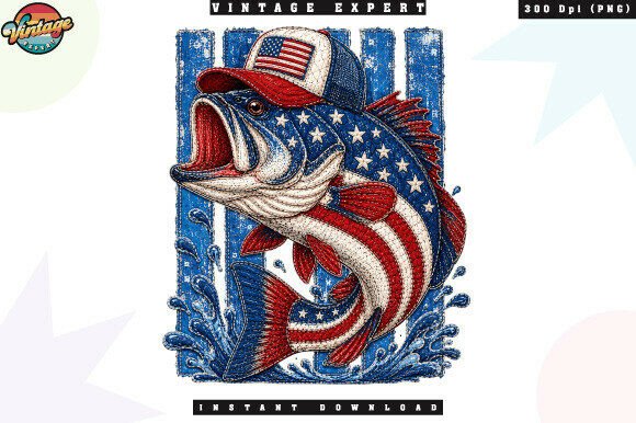 Unlocking Creative Potential with Patriotic Bass Fishing Patchwork PNG Designs