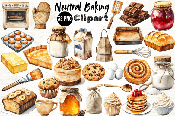 Watercolor Neutral Baking Clipart Bundle