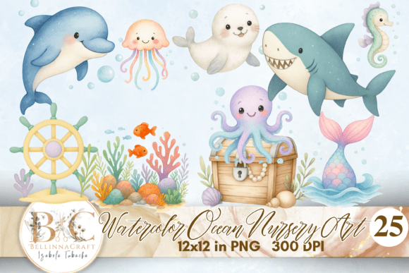 Watercolor Ocean Nursery Clipart Bundle