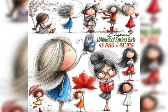 Whimsical Girls Moon Umbrella Set: A Watercolor Clipart Review